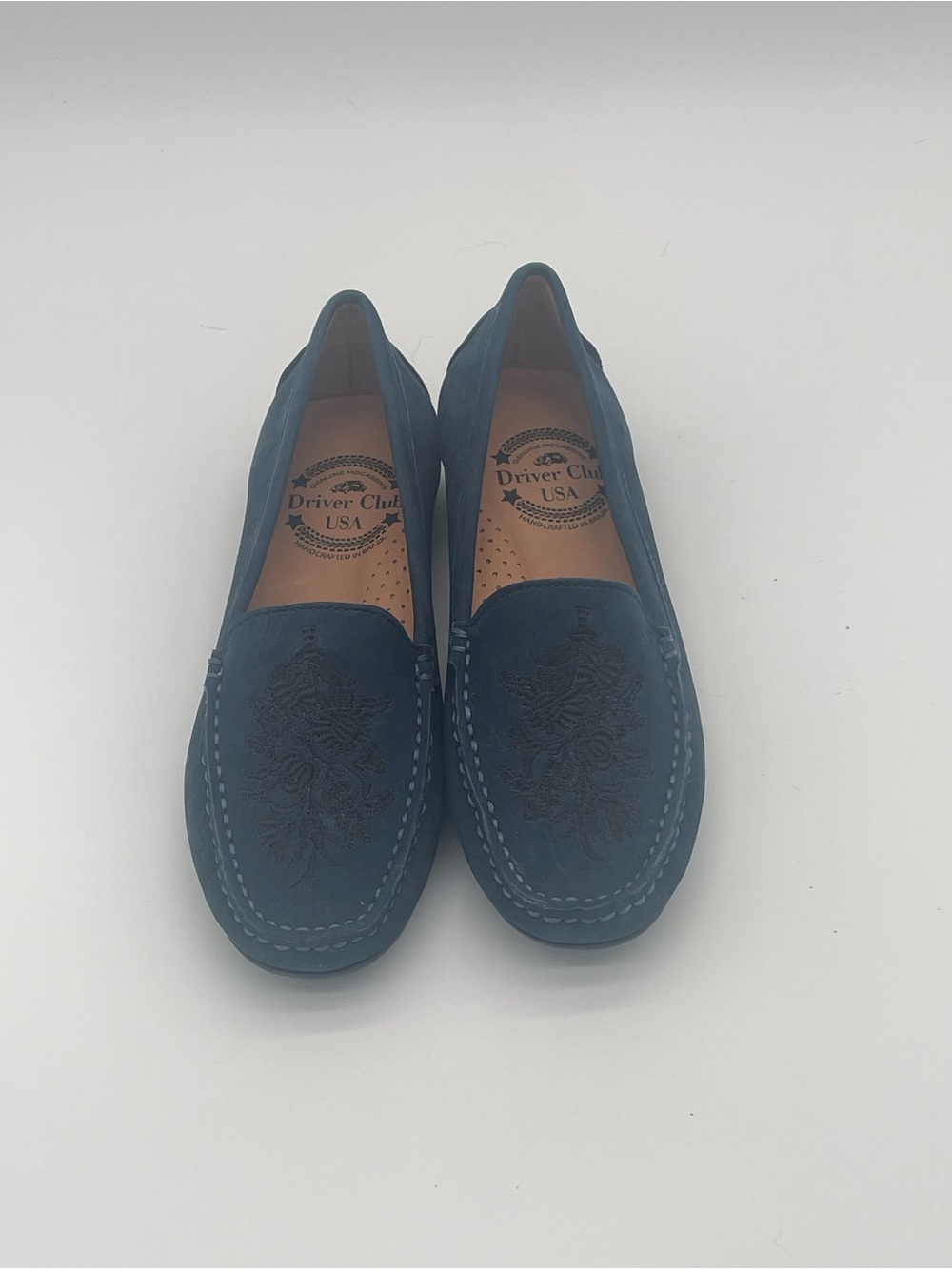 Driver Club USA Men's Navy Suede Embroidered Driving Loafers